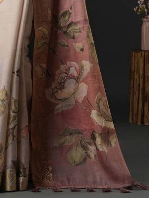 Brown floral printed zari detail saree 5