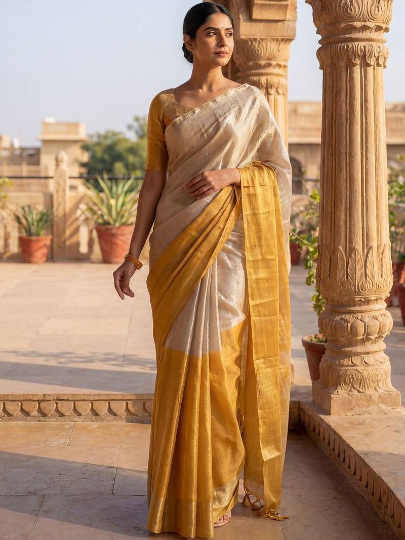 Off white woven design tissue kasavu saree