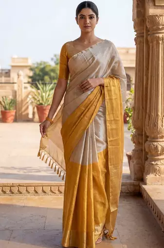 Off white woven design tissue kasavu saree