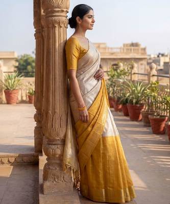 Off white woven design tissue kasavu saree 3