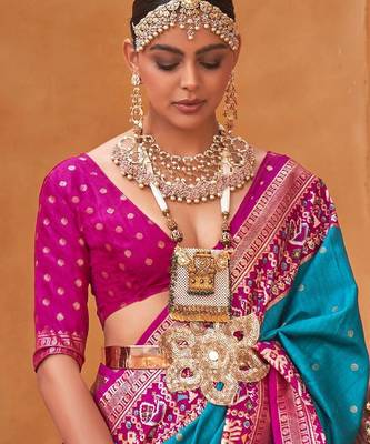 Blue polka dots woven design zari patola saree 3