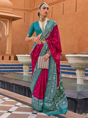 Pink polka dots woven design zari patola saree 1