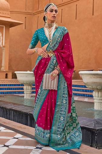 Pink polka dots woven design zari patola saree