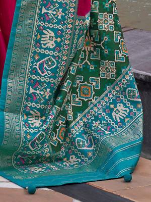 Pink polka dots woven design zari patola saree 4