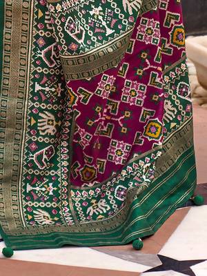 Red ethnic motifs woven design zari patola saree 4