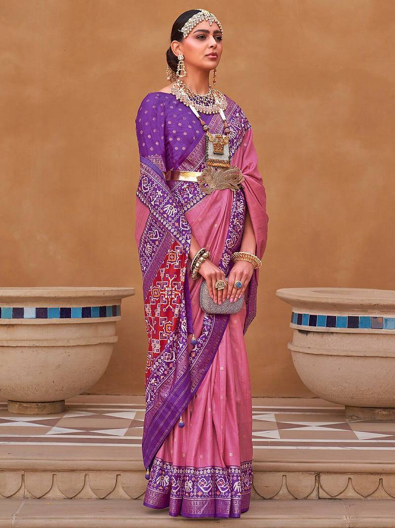 Mauve ethnic motifs woven design zari patola saree
