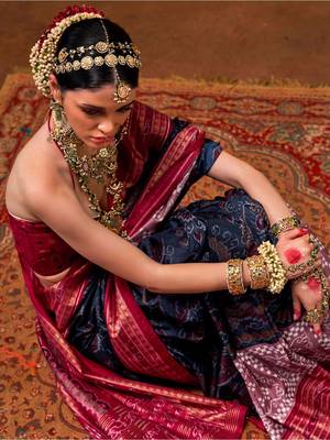 Blue woven design zari silk blend ikat saree 2