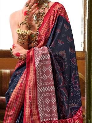 Blue woven design zari silk blend ikat saree 4