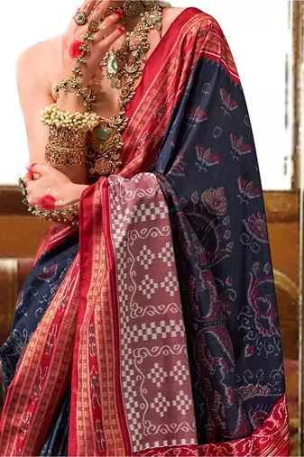 Blue woven design zari silk blend ikat saree