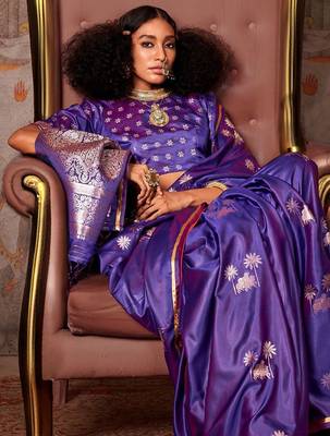 purple ethnic motifs zari satin designer gadwal saree 4