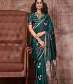 green ethnic motifs woven design zari satin gadwal saree