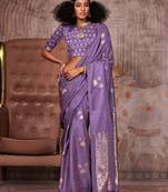 purple ethnic motifs zari satin gadwal saree