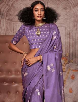 purple ethnic motifs zari satin gadwal saree 2