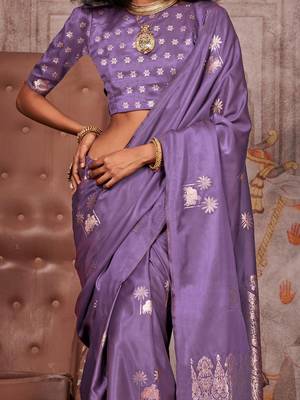 purple ethnic motifs zari satin gadwal saree 3