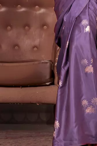 purple ethnic motifs zari satin gadwal saree