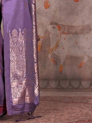 purple ethnic motifs zari satin gadwal saree 5