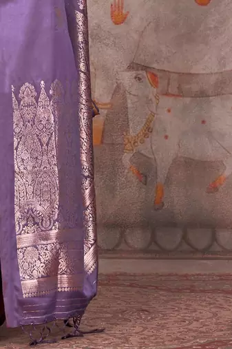 purple ethnic motifs zari satin gadwal saree