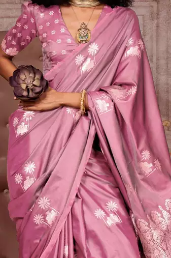mauve floral woven design zari gadwal saree