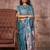 blue women woven design zari satin gadwal saree