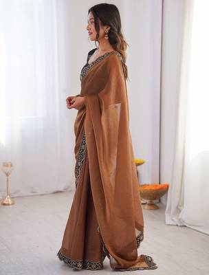 brown embellished sequinned georgette designer saree 2