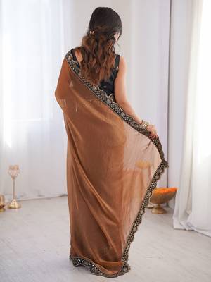 brown embellished sequinned georgette designer saree 3