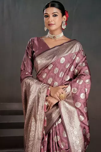 Purple woven design zari silk blend handloom banarasi saree