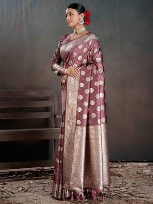 Purple woven design zari silk blend handloom banarasi saree 2
