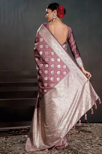 Purple woven design zari silk blend handloom banarasi saree