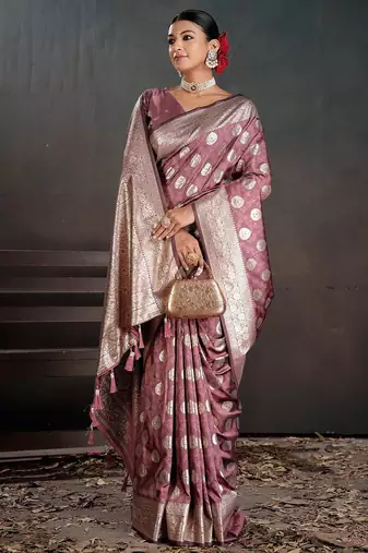 Purple woven design zari silk blend handloom banarasi saree