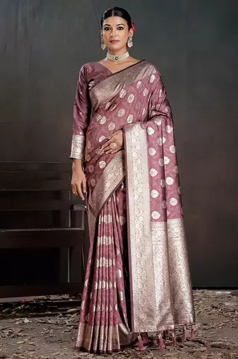 Purple woven design zari silk blend handloom banarasi saree