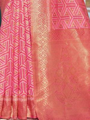 pink ethnic motifs woven design dharmavaram saree 5