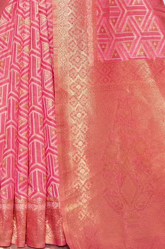 pink ethnic motifs woven design dharmavaram saree