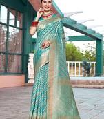 turquoise ethnic motifs woven design zari art silk blend dharmavaram saree