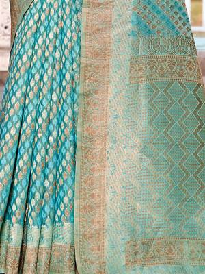 turquoise ethnic motifs woven design zari art silk blend dharmavaram saree 5
