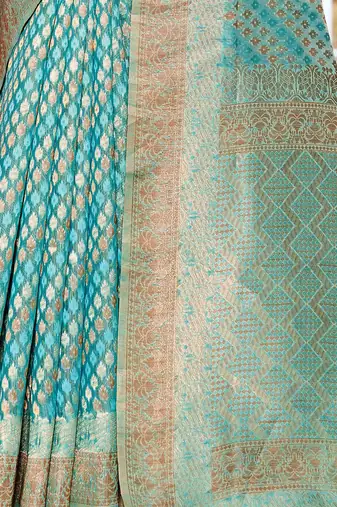 turquoise ethnic motifs woven design zari art silk blend dharmavaram saree