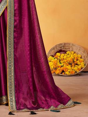 magenta embellished beads and stones sarees with blouse piece 5