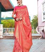 coral coral ethnic motifs woven design zari dharmavaram saree