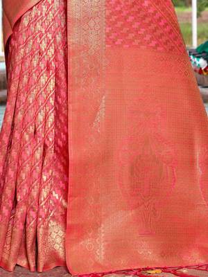 coral coral ethnic motifs woven design zari dharmavaram saree 5