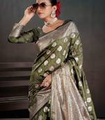 Olive ethnic motifs zari silk blend handloom banarasi saree
