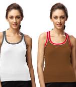 WOMEN'S GYM VEST WHITE & KHAKI (Pack Of 2)