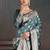 Teal woven design zari silk blend handloom banarasi saree