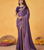 lavender embellished beads and stones sarees with blouse piece
