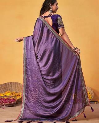 lavender embellished beads and stones sarees with blouse piece 4