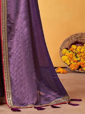 lavender embellished beads and stones sarees with blouse piece 5