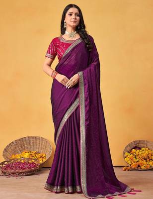 purple embellished beads and stones sarees with blouse piece 2