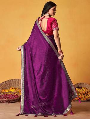 purple embellished beads and stones sarees with blouse piece 3