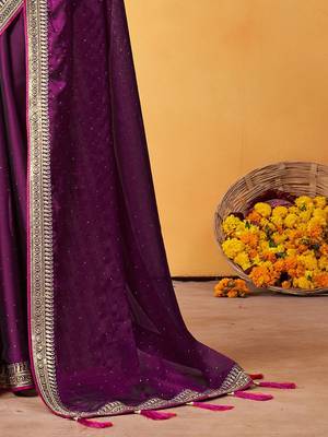 purple embellished beads and stones sarees with blouse piece 5