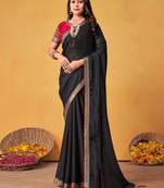 black embellished beads and stones sarees with blouse piece