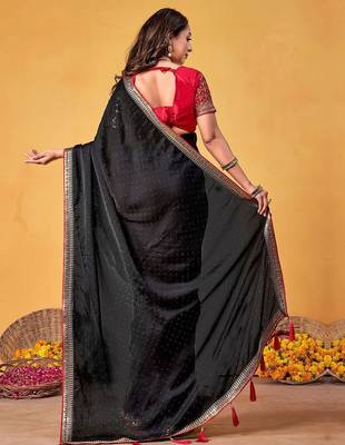 black embellished beads and stones sarees with blouse piece 2