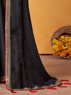 black embellished beads and stones sarees with blouse piece 5